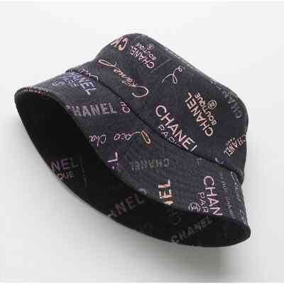 Chanel 22P Black Pink Purple Denim Graffiti CC Logo Sun Cloche
