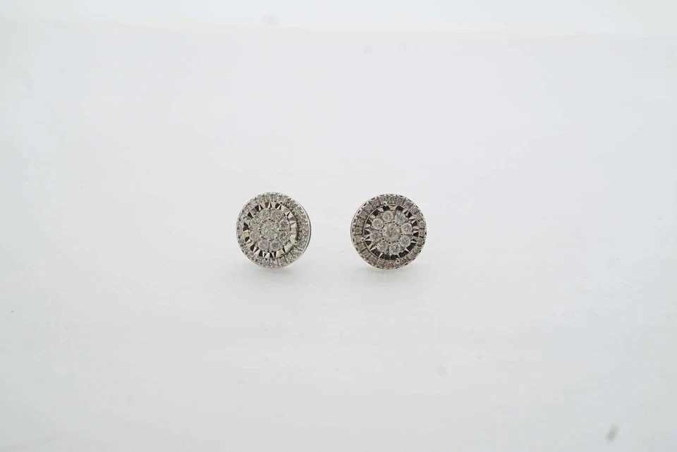 Tachuelas de diamantes con racimo de oro blanco de 10 quilates #25477B Foto 4 de 4