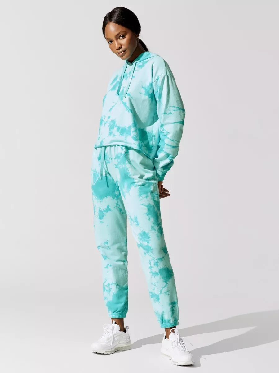 NWT $276.00 Carbon38 Tie Dye Hoodie & Jogger Set Sz. Medium Washed Icy  Blue