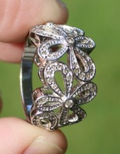 vintage filigree Sterling Silver ladies ring CZ flowers .925 size 7