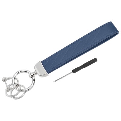 Leder Armband Schlüsselanhänger Schlüsselanhängsel Halter mit Schlüsselring & D Ring Silber/Blau
