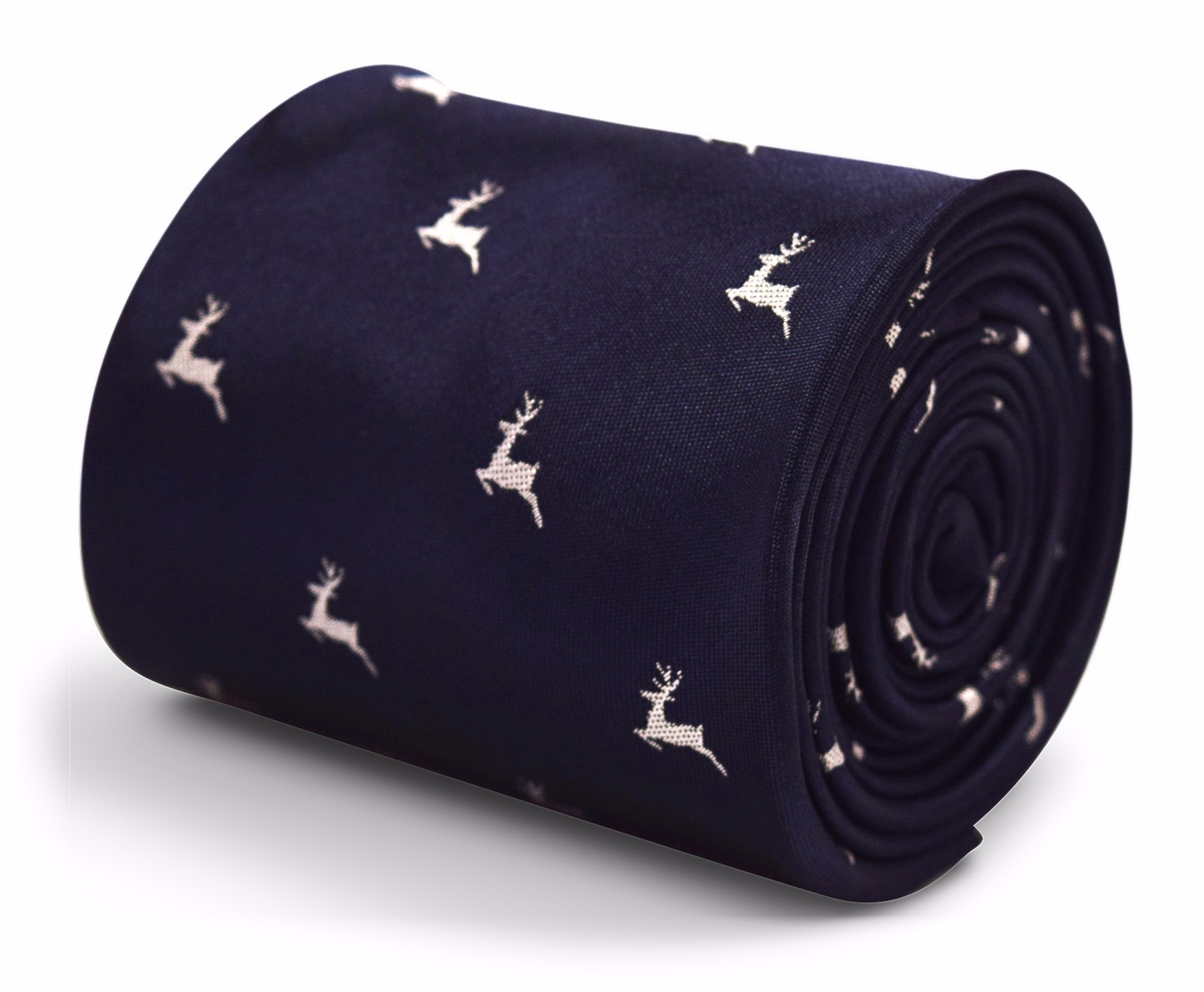Frederick Thomas Designer Mens Tie - Dark Navy Blue - Embroidered Reindeer Deer
