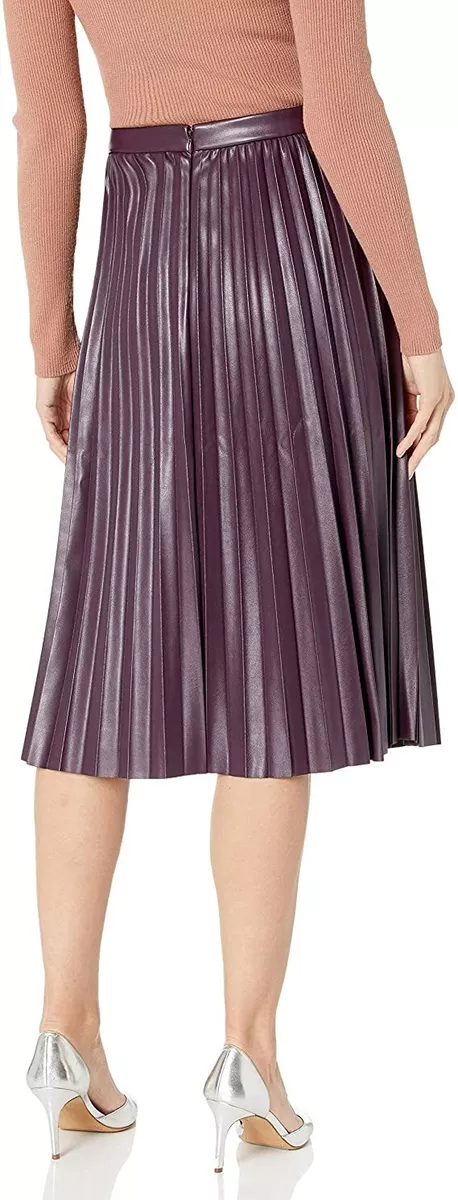 CALVIN KLEIN WOMEN\'S PLEATED FAUX LEATHER PURPLE A-LINE SKIRT SIZE 2-119.50  | eBay