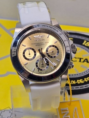 Invicta Men's Speedway Unisex Watch 40mm White /Silver with Gold Bezel NEW!