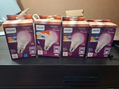 (LOT OF 4) Philips Smart WiFi 60W Multi-Colored A19 LED Dimmable Light Bulb