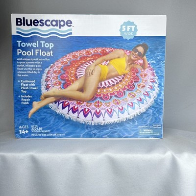 Bluescape Plush Towel Top Pool Float Inflatable Raft - 5ft. Cushioned Round