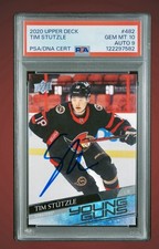 2020-21 Upper Deck Tim Stutzle Young Guns #482 Rookie RC GEM MINT PSA 10 AUTO 9