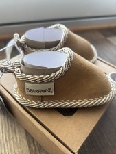BEARPAW Chestnut Leather Baby Slip-On Slippers 0-6 Months Solid Low Top