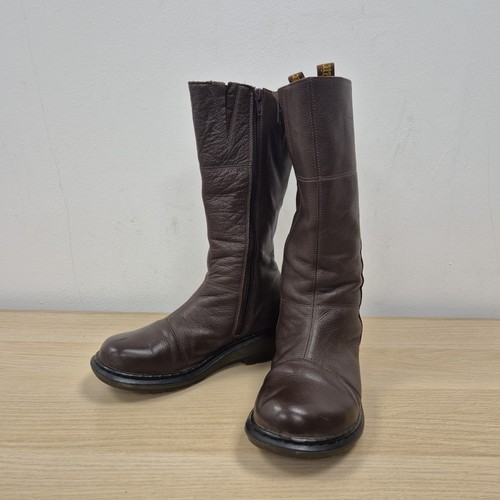 Dr Martens Charla Brown Leather Zip Mid Calf Biker Wedge Boots Size Uk 4 Eu 37 - Picture 2 of 10