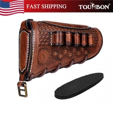 TOURBON Leather Shotgun Recoil Pad 12GA Ammo Holder Cheek Rest Buttstock Cover