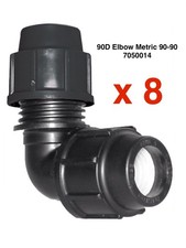 8 x Plasson 90° DEGREE ELBOW  90mm Metric Mechanical Compression PP Fitting PN16