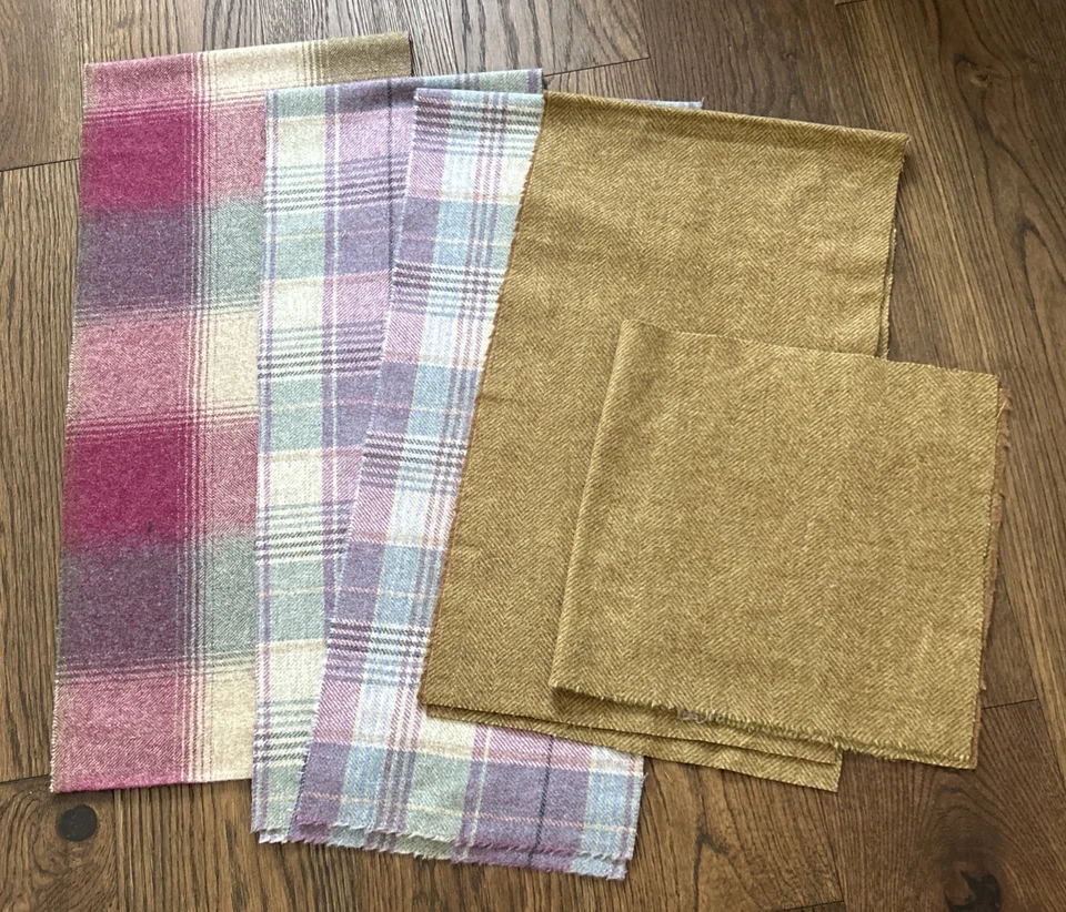 Tweed 100% Wolle Fischgrät Tartan Karomaterial Stoff Nähen Basteln 5 Stück