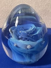 Seegers Fein Art Glass Galaxy Nebula Blue  Swirl Paperweight