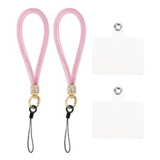 2 Pcs Phone Lanyard, Nylon Detachable Wrist Strap with Phone Patches, Pink