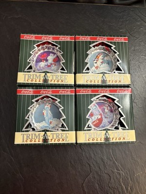 Coca-Cola Trim-A-Tree Christmas Ornaments Set of 4 Bottle Cap Style 1998 NIB