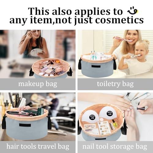 Barrel Drawstring Makeup Bag Large Travel Makeup Bag,Portable greyish blue - Picture 7 of 7