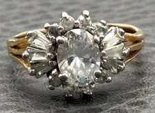 Vintage Yellow Gold Plated Oval CZ Halo Cockt...