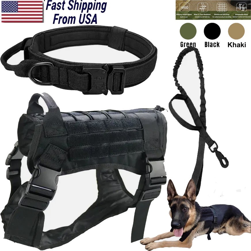 Military Tactical Dog Harness No-pull Heavy Duty MOLLE Training Service Dog Vest