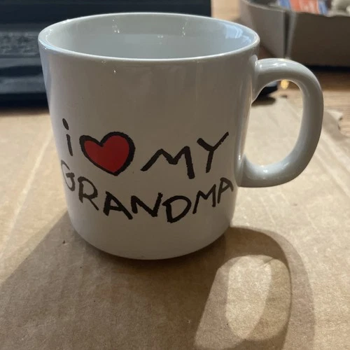 Vintage White Milk Glass I Love Grandma Cup Coffee Mug 3.5"