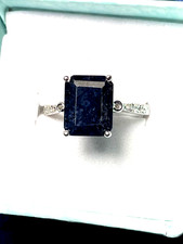 10kt Solid White Gold Ring Genuine 3.10 CTW Midnight Blue Sapphire & Diamonds
