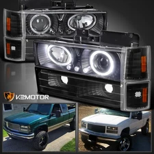 Fits 94-98 GMC C10 C/K Sierra Suburban Black Projector Headlights+Corner+Bumper