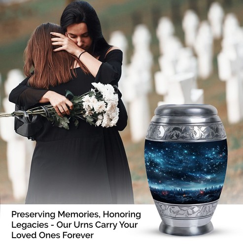 Urna funerale per ceneri funerarie in composito unico per adulti (bianco crema + placca commemorativa