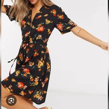 ASOS Brave Soul London Navy Blue Floral Short Sleeve Shirt Dress Medium M NWOT