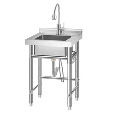 Stainless Steel Utility Sink with Faucet, Freestanding Laundry Tub with Adjus...