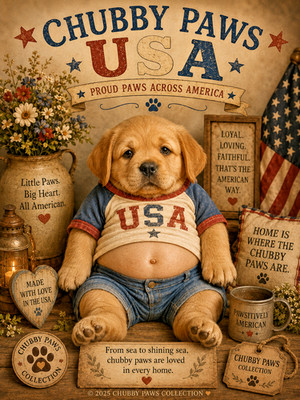 NWT Unisex Chubby Paws  USA Golden Retriever Pup 4th Of July Independence Day