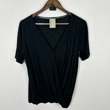 Dolan Left Coast Collection Top M Black Surplice Drape Front Minimalist Boho