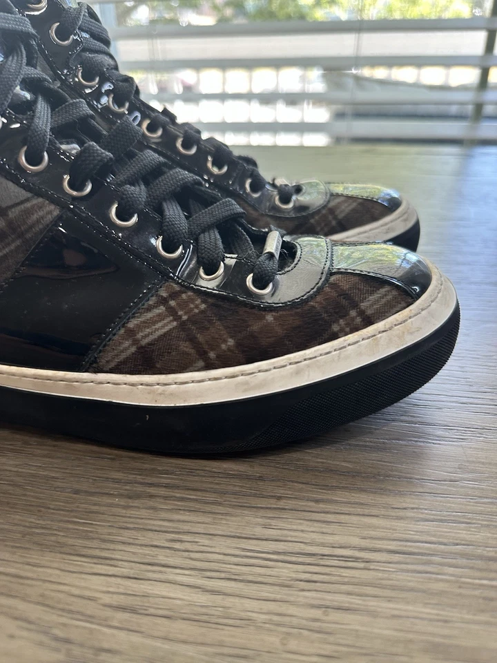 Jimmy Choo 女式格子面料高帮运动鞋黑色 × 棕色 9 (40) 码 🔥 — 第 4/4 张图片