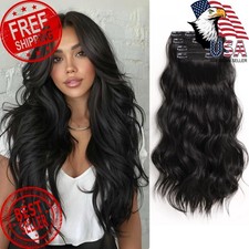 XIXISNOW 24 Inch Clip in Hair Extensions for Women Synthetic Black Daily 4P...