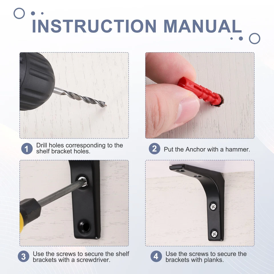 6 peças suportes de prateleira flutuante, 3 x 3 polegadas suporte de prateleira de parede resistente, branco - Imagem 4 de 4