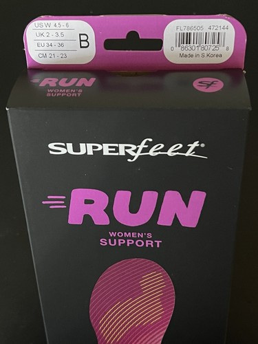 Used New Superfeet RUN Support Added Stability Size B Pink Women’s W - 4.5 - 6