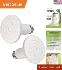 2 Pack 75W Ceramic Heat Emitter Lamp, Reptile Heat Bulbs  for Reptiles, Amph...