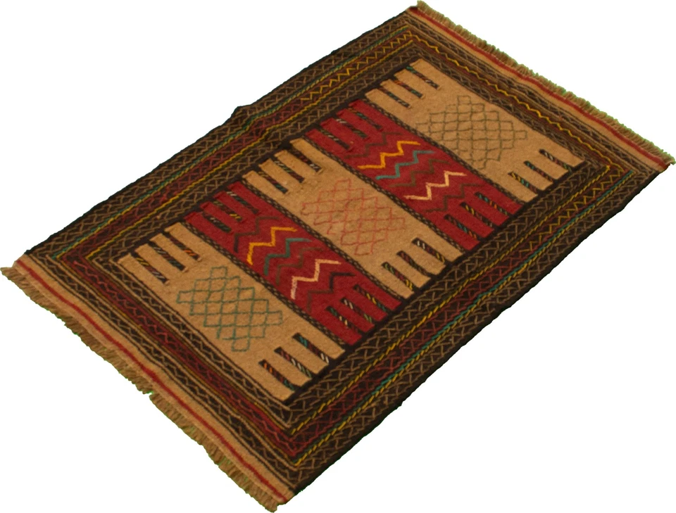 Traditional Vintage Hand Woven Carpet 3'10" x 5'7" Wool Kilim Area Rug - Image 4 of 4