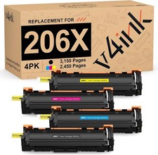 206X 206A Toner Cartridge 4Pack High Yield Replacement for HP 206X W2110X W/Chip