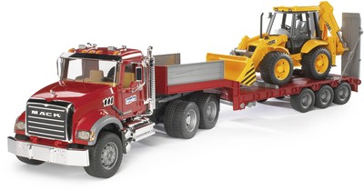 Bruder Spielfahrzeug Lader MACK Granite LKW Tieflader JCB 4CX Baggerlader 02813