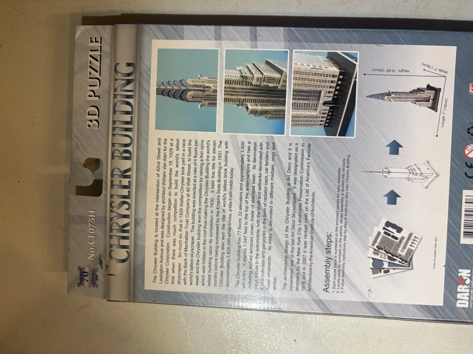 Rompecabezas 3D edificio Chrysler 70 piezas kit modelo Daron arquitectura emblemática de Nueva York Foto 4 de 4