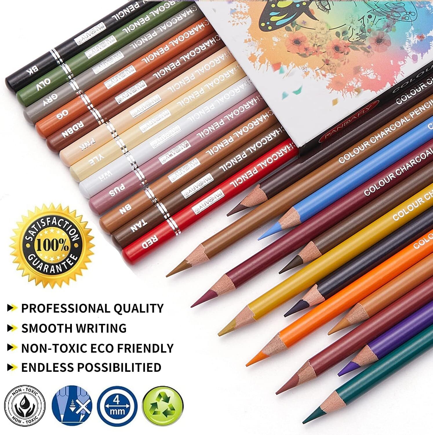 24 Colors Professional Colour Charcoal Pencils Drawing SetSkin Tone PencilsNew
