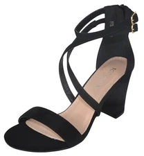 MODA Women Block High Heels Open Toe Double Ankle Strap Back Zipper BETH-8 Black