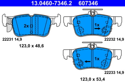 ATE 13.0460-7346.2 BREMSBELAGSATZ, SCHEIBENBREMSE HINTERACHSE FÜR FORD