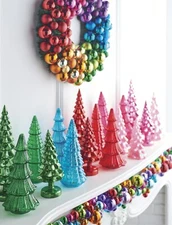 COLORFUL Mantle GLASS TREES Bling SPARKLE Christmas RAZ Imports COLLECTIBLE NEW