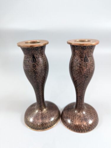 Antique Chinese Black Cloisonne enamel candlesticks 19th century - Afbeelding 1 van 7