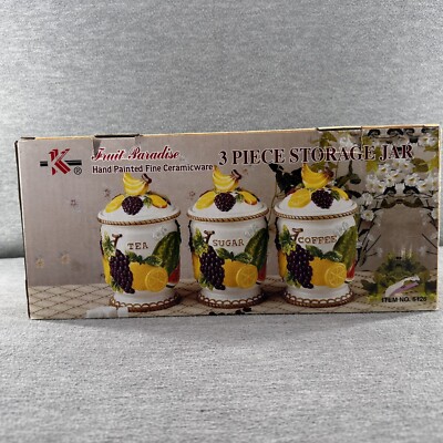 Vintage KK Ceramicware Fruit Paradise 3 Storage Tea Sugar Coffee