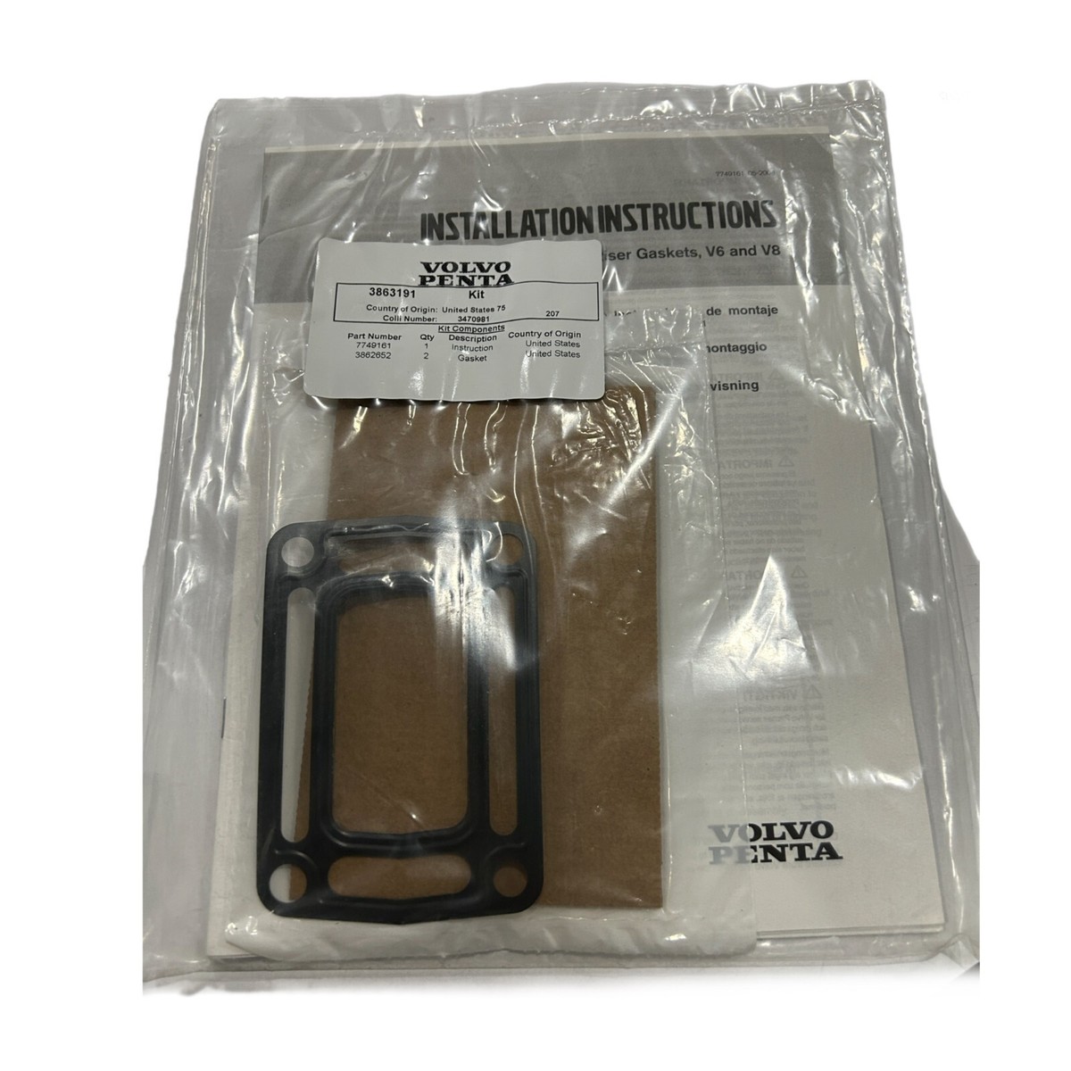 Genuine OEM Volvo Penta Exhaust Riser Gasket 3862652 Kit w 
