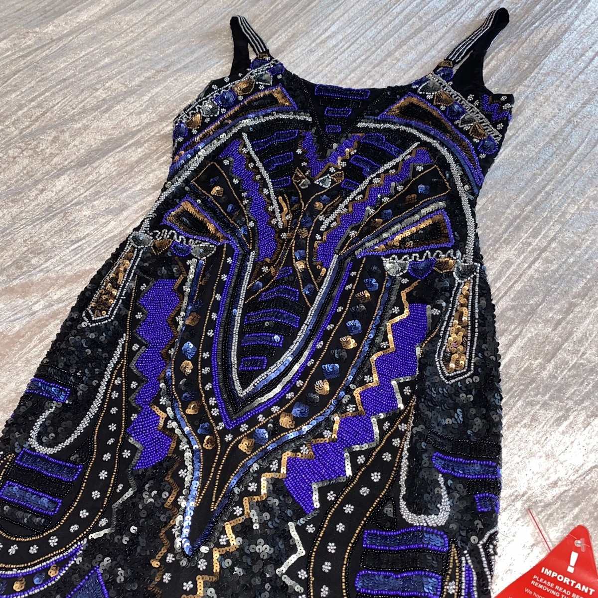 Forever Unique Roxy Navy Blue Beaded Embellished Sequin Gatsby