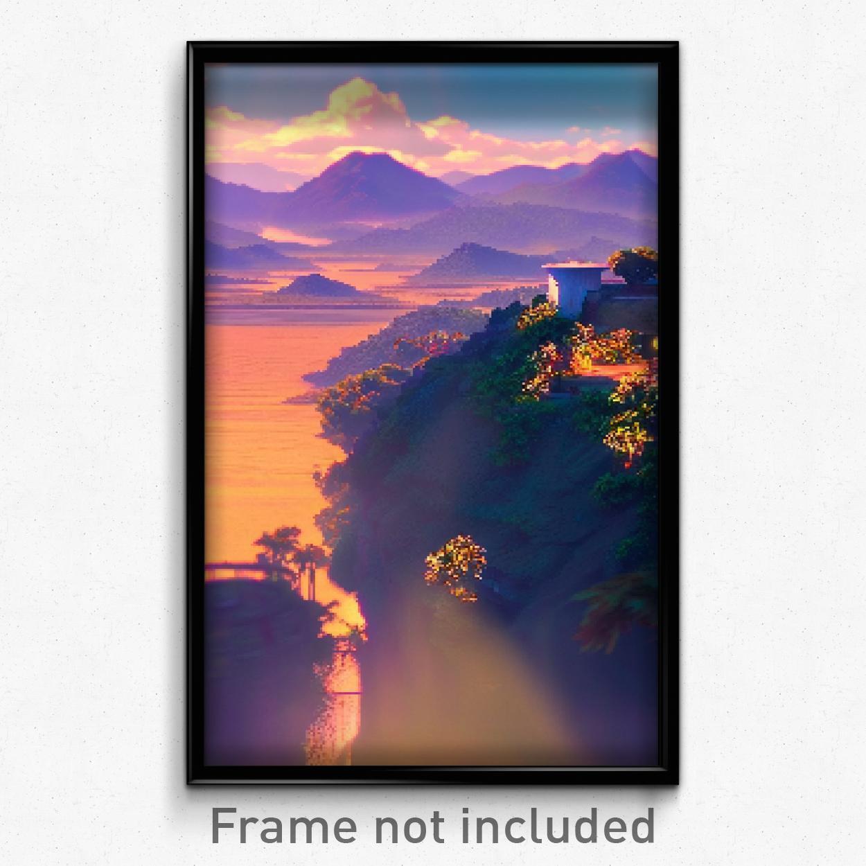 Pixel Art Poster - Uneven Vista (8 Bit Psychedelic Trippy Video Game Print)
