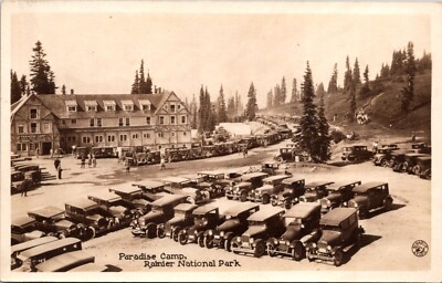RPPC Postcard Automobile Park Paradise Camp Mount Rainier National Park WA 22364