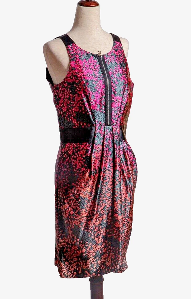 Vestido para mujer Cynthia Steffe rosa cerise negro flora 100 % l seda cremallera frontal Foto 4 de 4